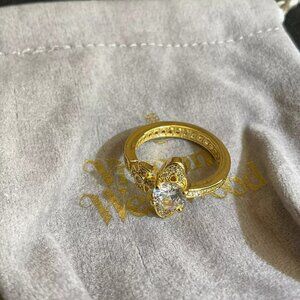 Vivienne Westwood Nana gold tone with crystal Saturn orb ring size 7 #361